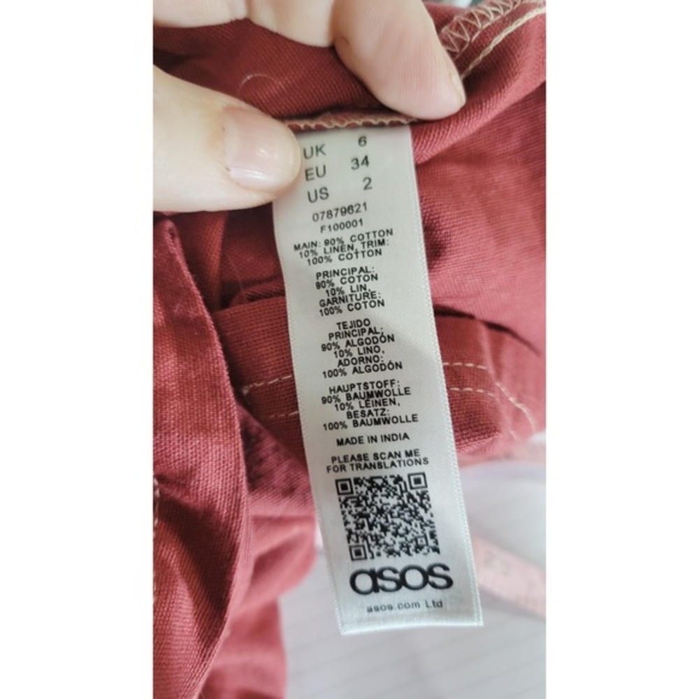 ASOS Rust Red Cotton Linen‎ Midi Dress Side Zip Pockets Size US 2 - Picture 10 of 10